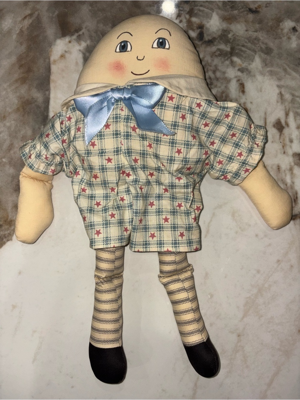 Cream Plush Character Doll with Light Blue Bow - Kids Stuffed Toy